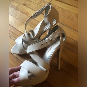 Cross-Strap High Heel Sandals in Cream